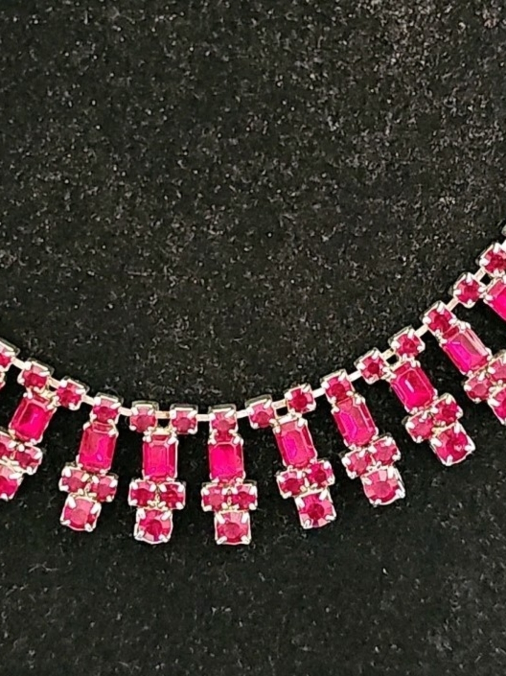 Ruby Red Rhinestone Fringe Statement Necklace & Drop Earring Set - Picture 9 of 11